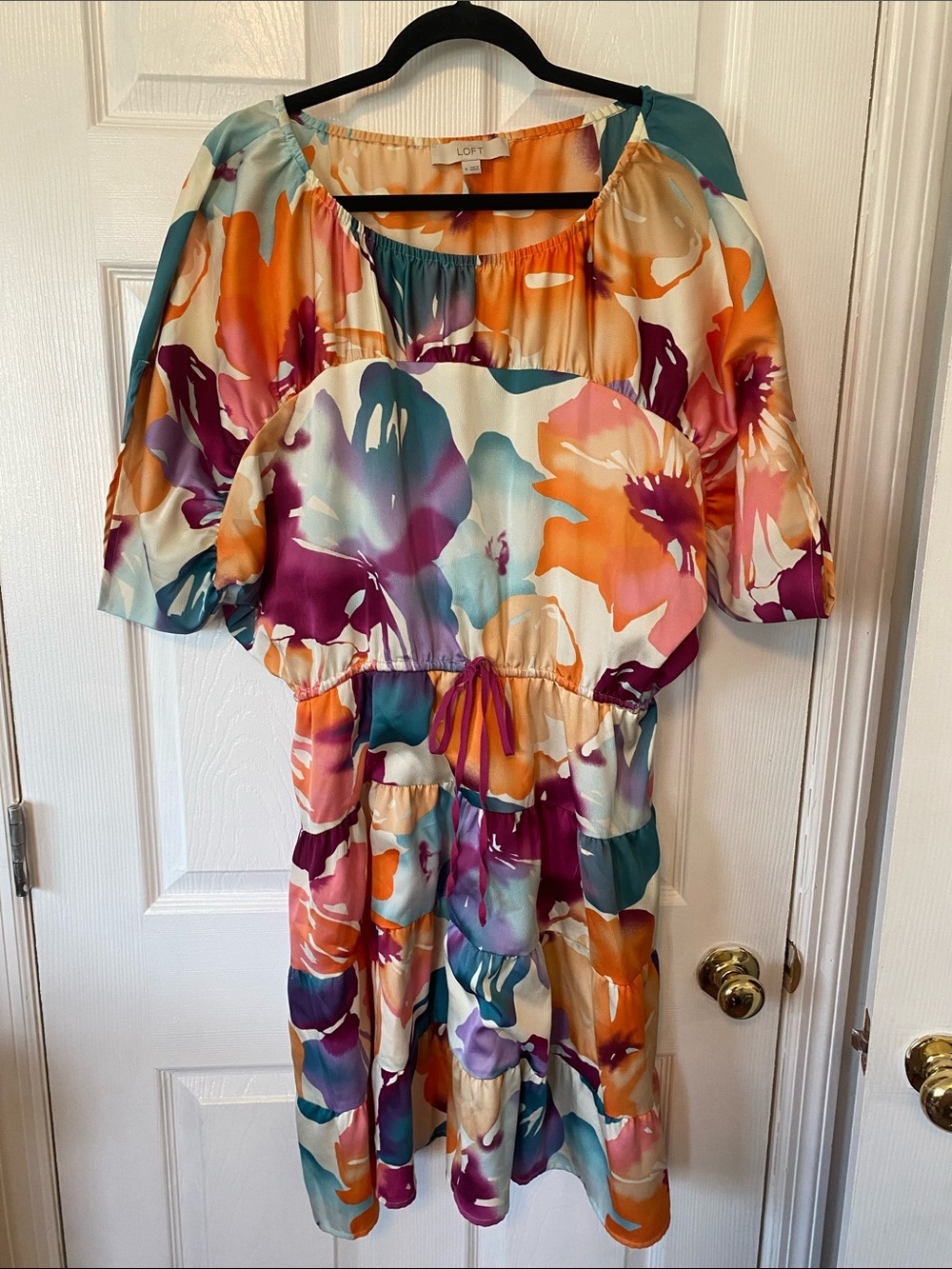 LOFT Multicolor Watercolor Floral Midi Dress